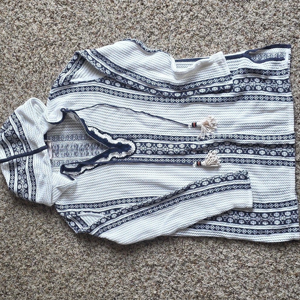 Tory Burch Navy and White Hooded Sweater